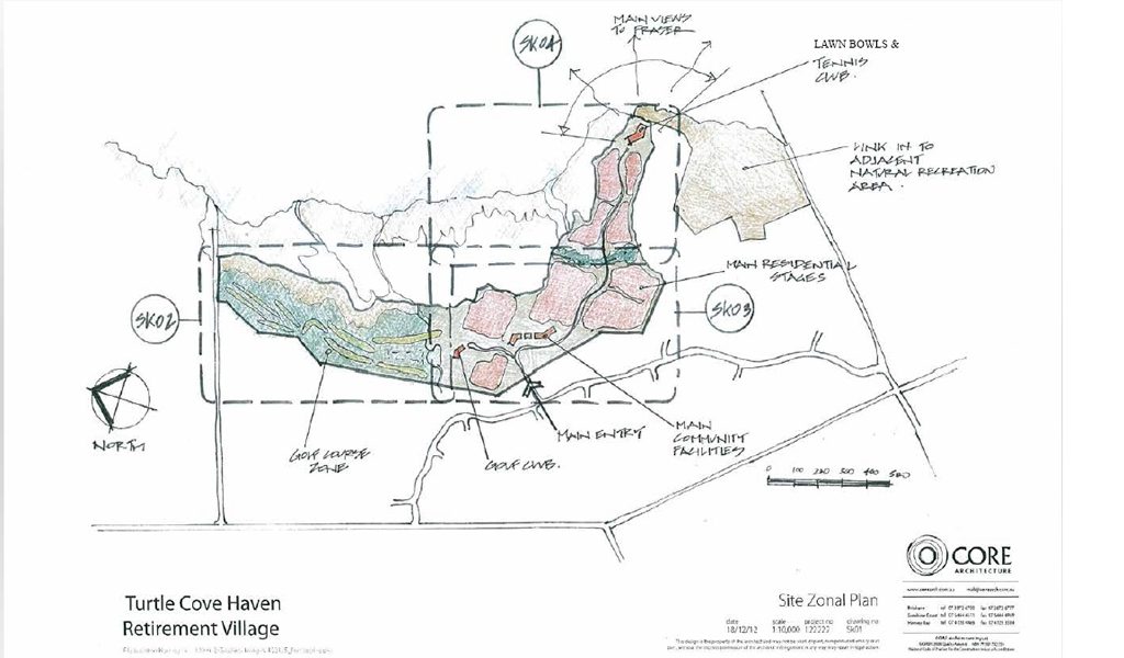 The layout of the Turtle Cove Retirement Village at River Heads, as represented in the design concept plans. The layout of the Turtle Cove Retirement Village at River Heads, as represented in the design concept plans.